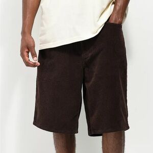 Empyre Relax Loose Fit Brown Corduroy Raw Hem Skate Shorts - 36